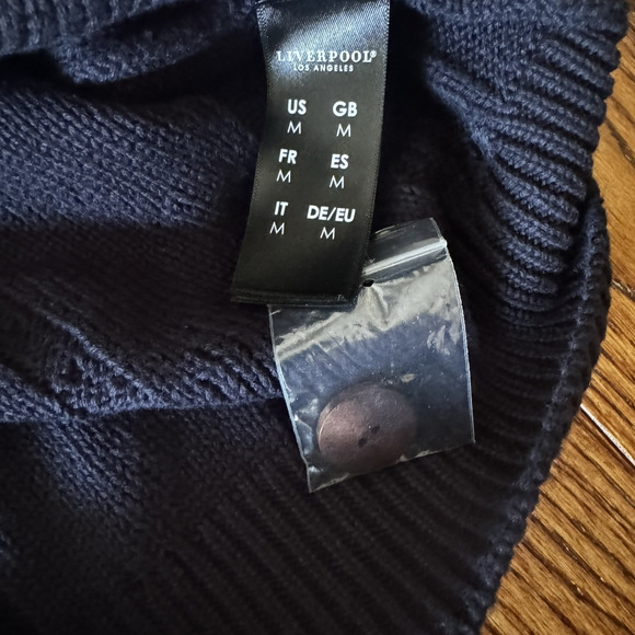 New Liverpool Mens Medium Cable Shawl Collar Cardigan Fisherman Navy Sweater - Picture 13 of 16